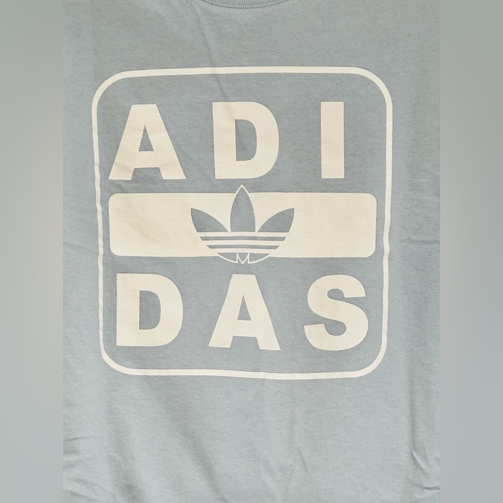 Women’s Adidas Trefoil Print Light Blue and White Long Sleeve Shirt - Picture 2 of 6